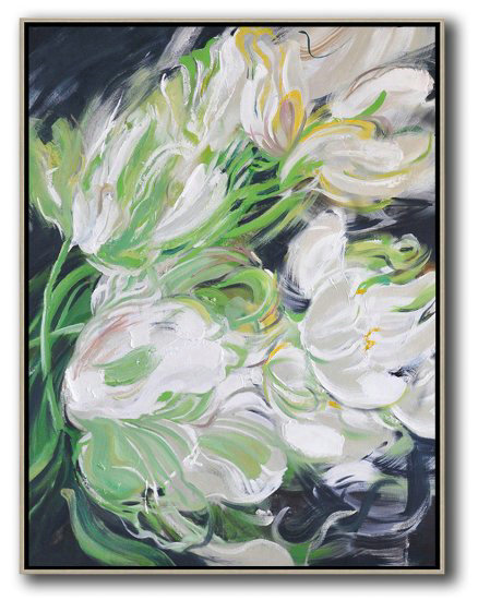 Hame Made Extra Large Vertical Abstract Flower Oil Painting #ABV0A4 - Indian Art Chat Room Large